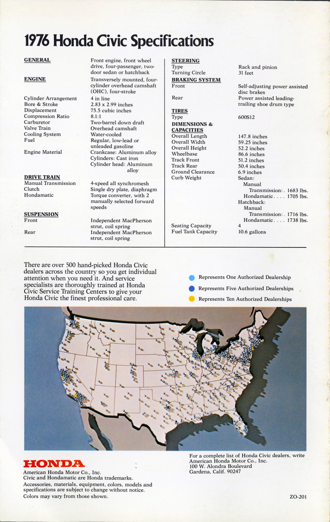 1976 Honda Civic Brochure Page 4